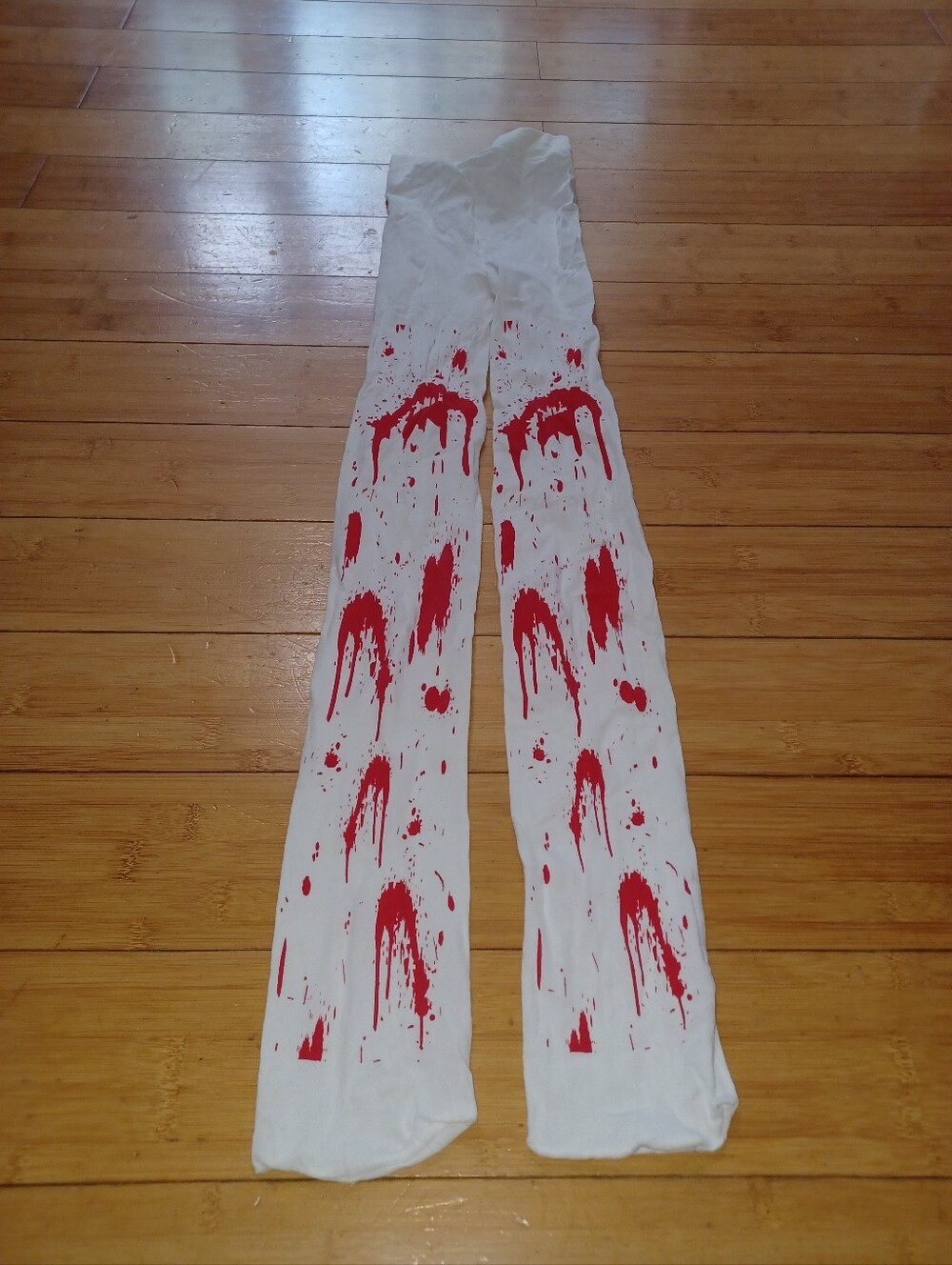 White Tights with Red Paint Blood Splatter Print